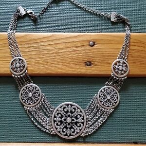 Stunning Silver Sparkle Floral Necklace by Touchstone Crystal by Swarovski